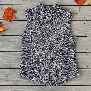 White House Black Market Blue White Marled Sleeveless Sweater Vest Large